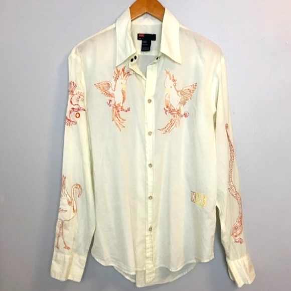 Diesel D28 Embroidered Snake Button Up Shirt sz XL parrot flamingo humming-birds - Picture 1 of 10
